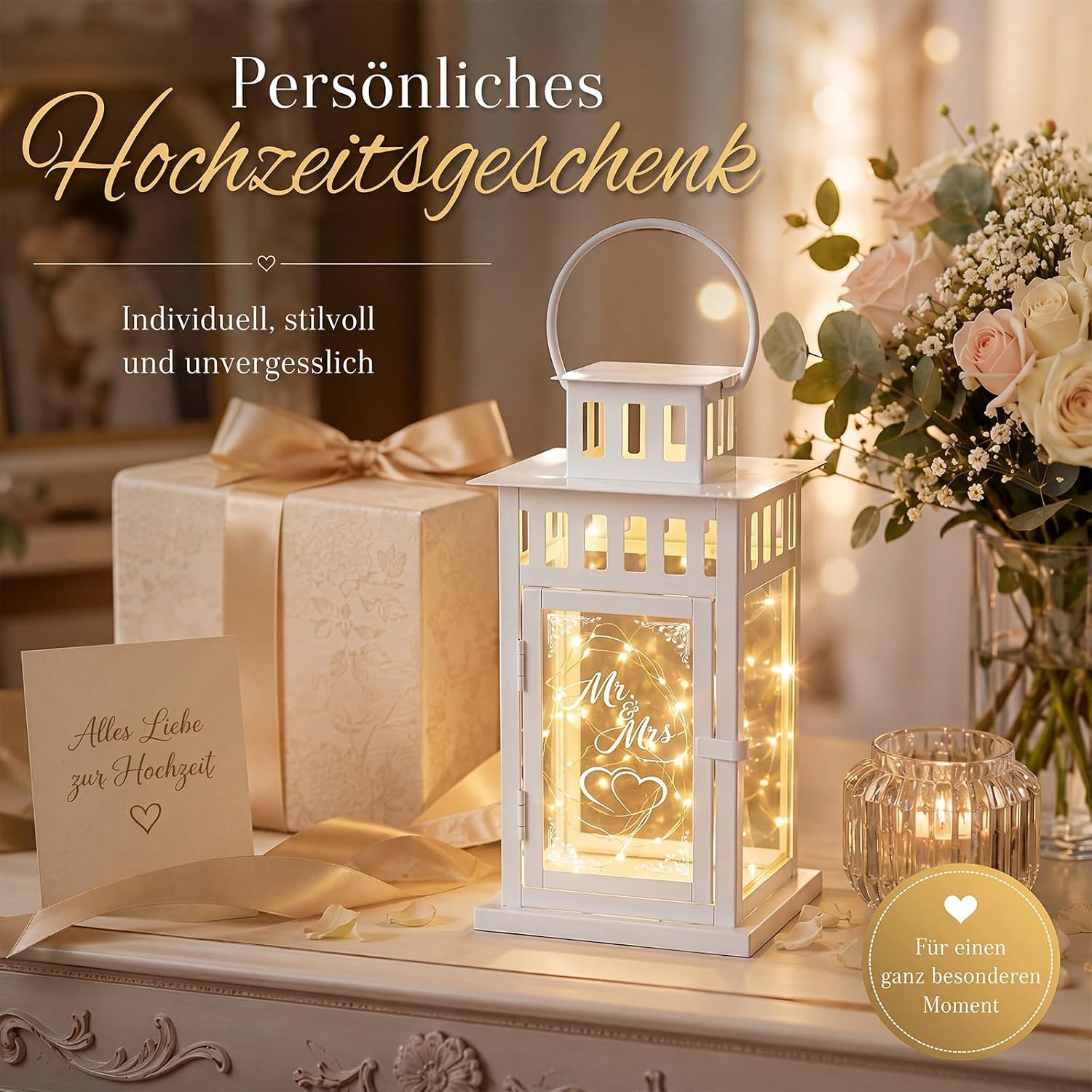 BBTO Mr & Mrs Wedding Lantern with 2 m LED Lights 27 x 15 x 15 cm – Bild 8