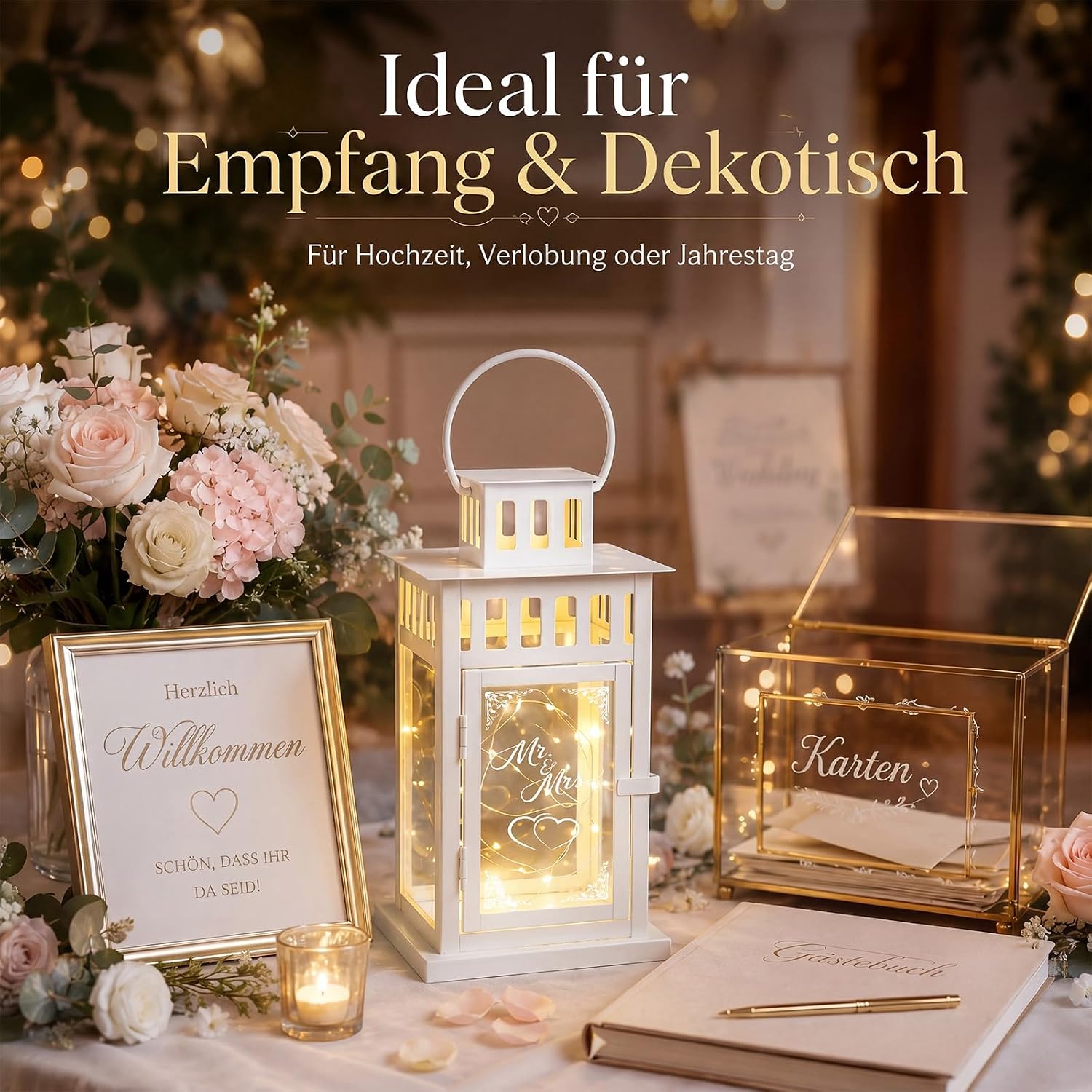 BBTO Mr & Mrs Wedding Lantern with 2 m LED Lights 27 x 15 x 15 cm – Bild 3