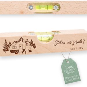 Spirit level personalised as gifts for men, dad gift, camping, outdoor, the ideal companion camper and caravan tool (Are we standing straight?)