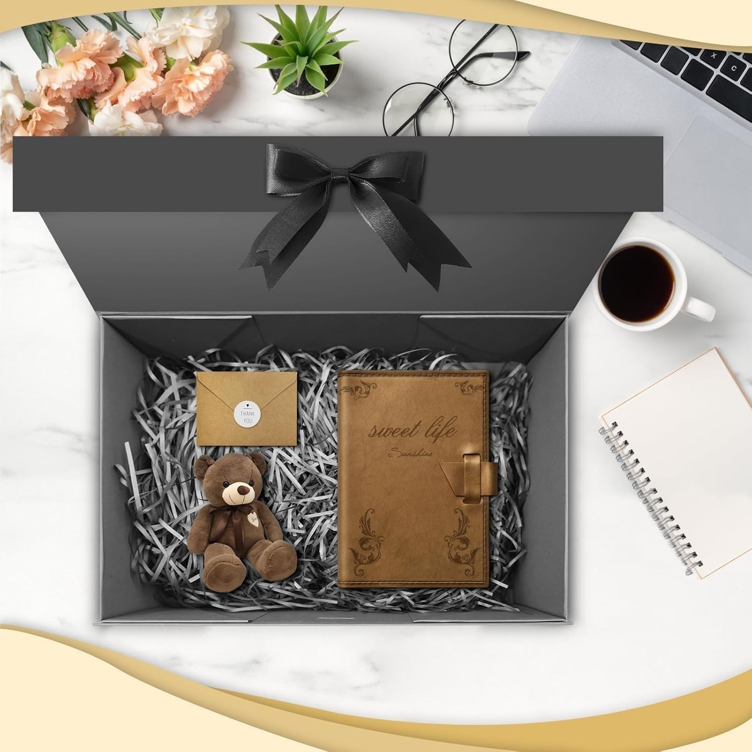 Black Luxury Large Magnetic Gift Box, 32.5 x 23 x 10.5 cm with Ribbon, Paper & Greeting Card, Party Favour Box for Wedding, Birthday & Mother's Day – Bild 2