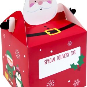 Eurowrap Weihnachtsmann-Weihnachts-Leckerli-Boxen - 4 Stück rote festliche Geschenkboxen mit Tragegriffen - lustige Partybevorzugungsboxen für Süßigkeiten, Snacks & kleine Geschenke