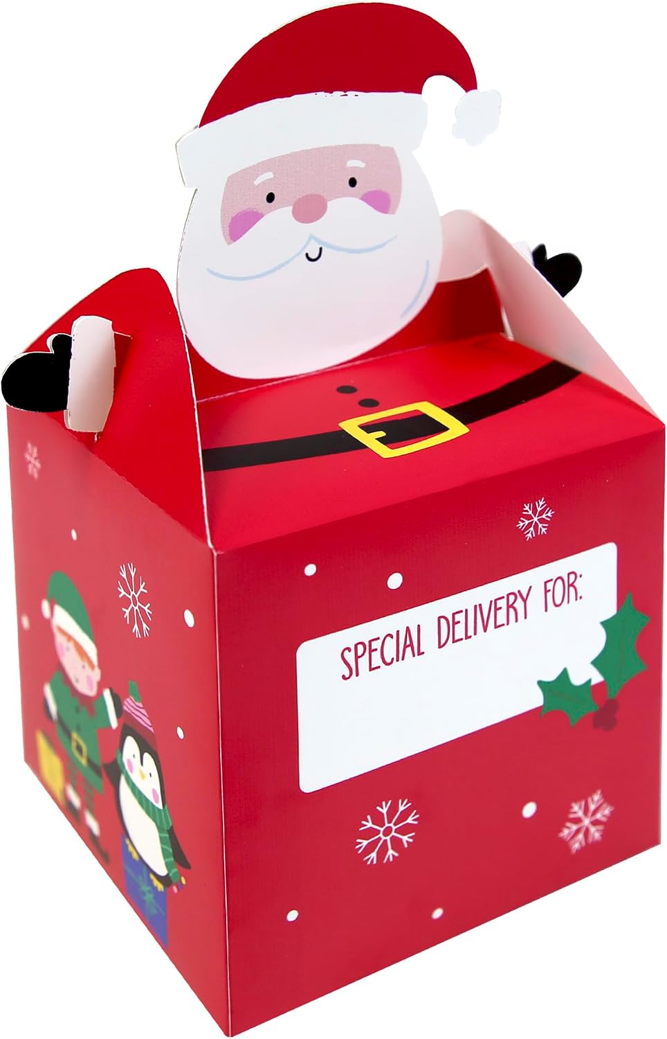 Eurowrap Weihnachtsmann-Weihnachts-Leckerli-Boxen - 4 Stück rote festliche Geschenkboxen mit Tragegriffen - lustige Partybevorzugungsboxen für Süßigkeiten, Snacks & kleine Geschenke
