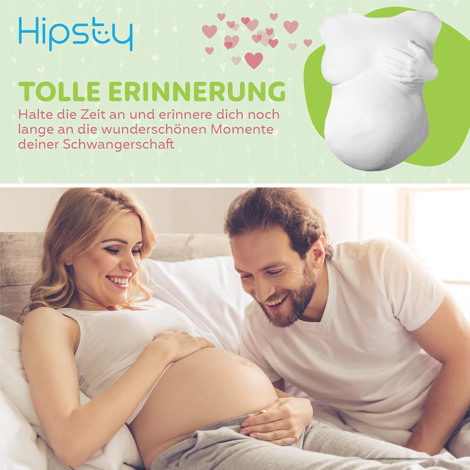 Hipsty Plaster Cast Baby Belly Set with (23 m) Plaster Bandages, 12 Acrylic Paints & Much More | The Belly Print Reminds You of Your Pregnancy for a Long Time | Complete Set – Bild 2