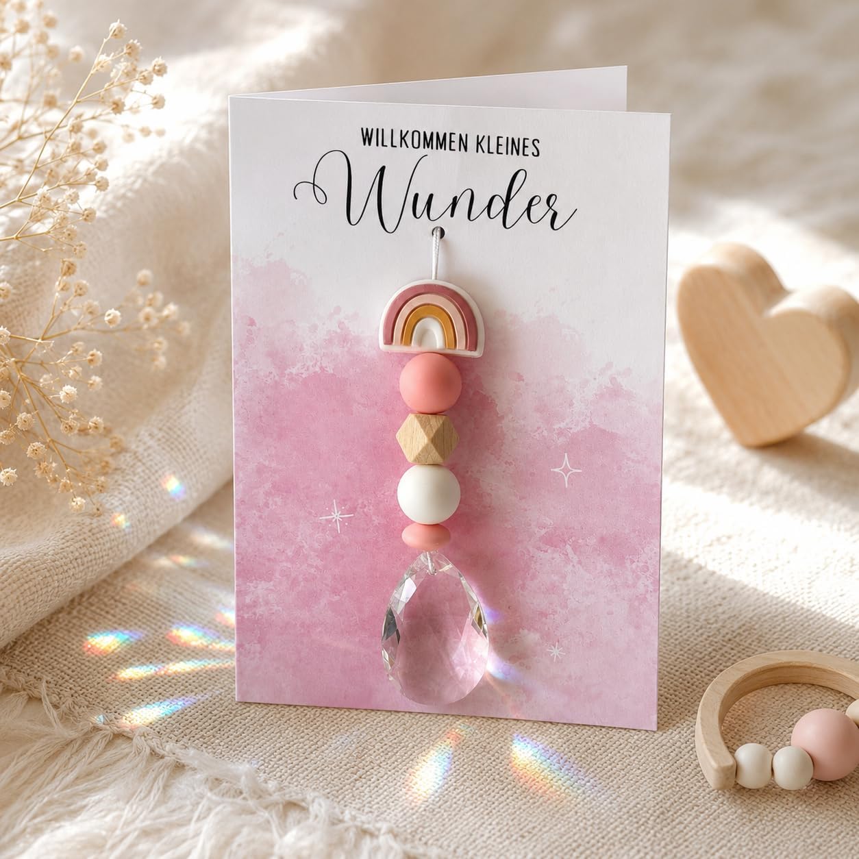 Birth Card with Handmade Sun Catcher Baby Girl