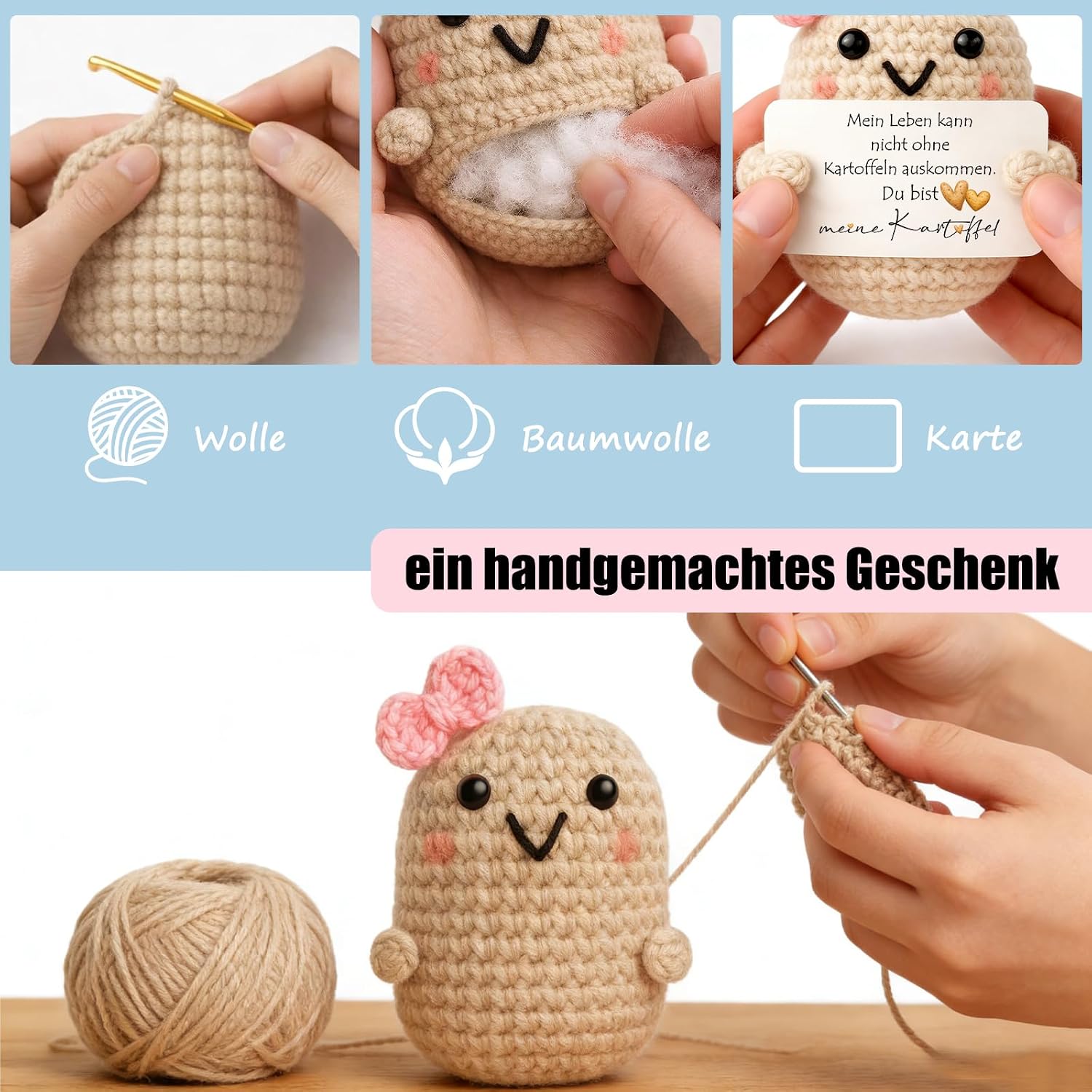 Tixlux Pocket Hug for Couples, Positive Potato Figure, Handmade Knitting Wool, Mini Potato Decoration Figure with Lucky Charm, Loving Gift Idea for Valentine's Day and Anniversary (Heart II) – Bild 3