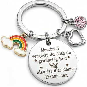Stainless Steel Keyring Engraved with Rainbow, Heart & Clover Leaf - Gift Idea for Women, Men, Girlfriend, Mother, Father - Motivation, Thank You, Birthday & Christmas