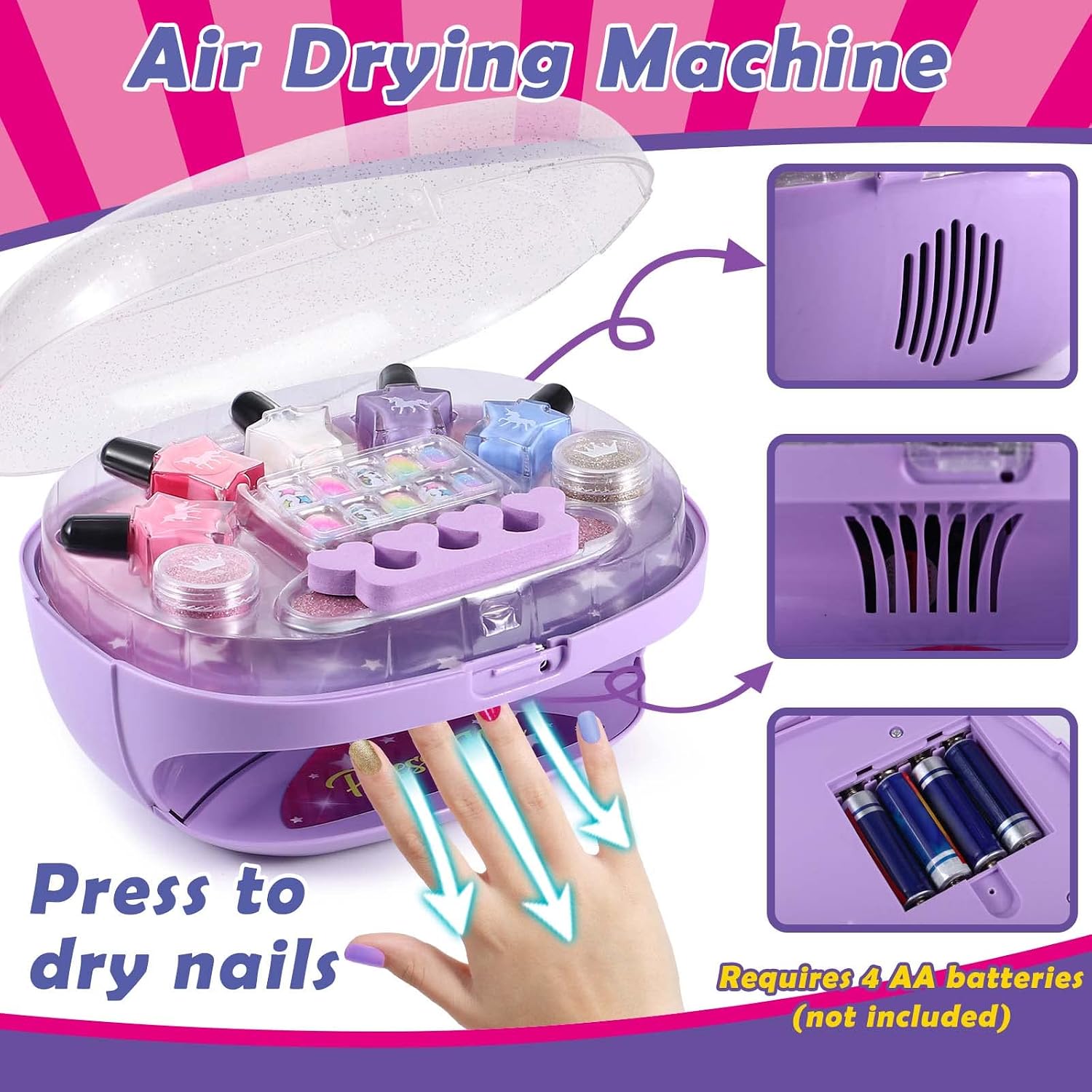 Tacobear Nail Studio for Girls 6-10 Years - Nail Dryer, Peel Off Nail Polish, Press On Nail Stickers, Nail Design Set Manicure - Birthday Gift – Bild 3