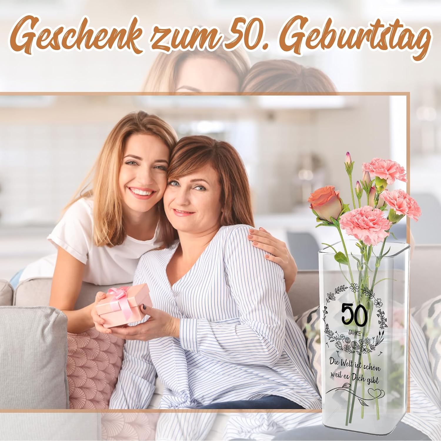 50th Anniversary Flower Vase, 50th Birthday Vase with Engraved, Glass Vase with Age and Saying 50 Birthday Gift for Women, Gift for Women, Mum Wife 50th Birthday Gift – Bild 7