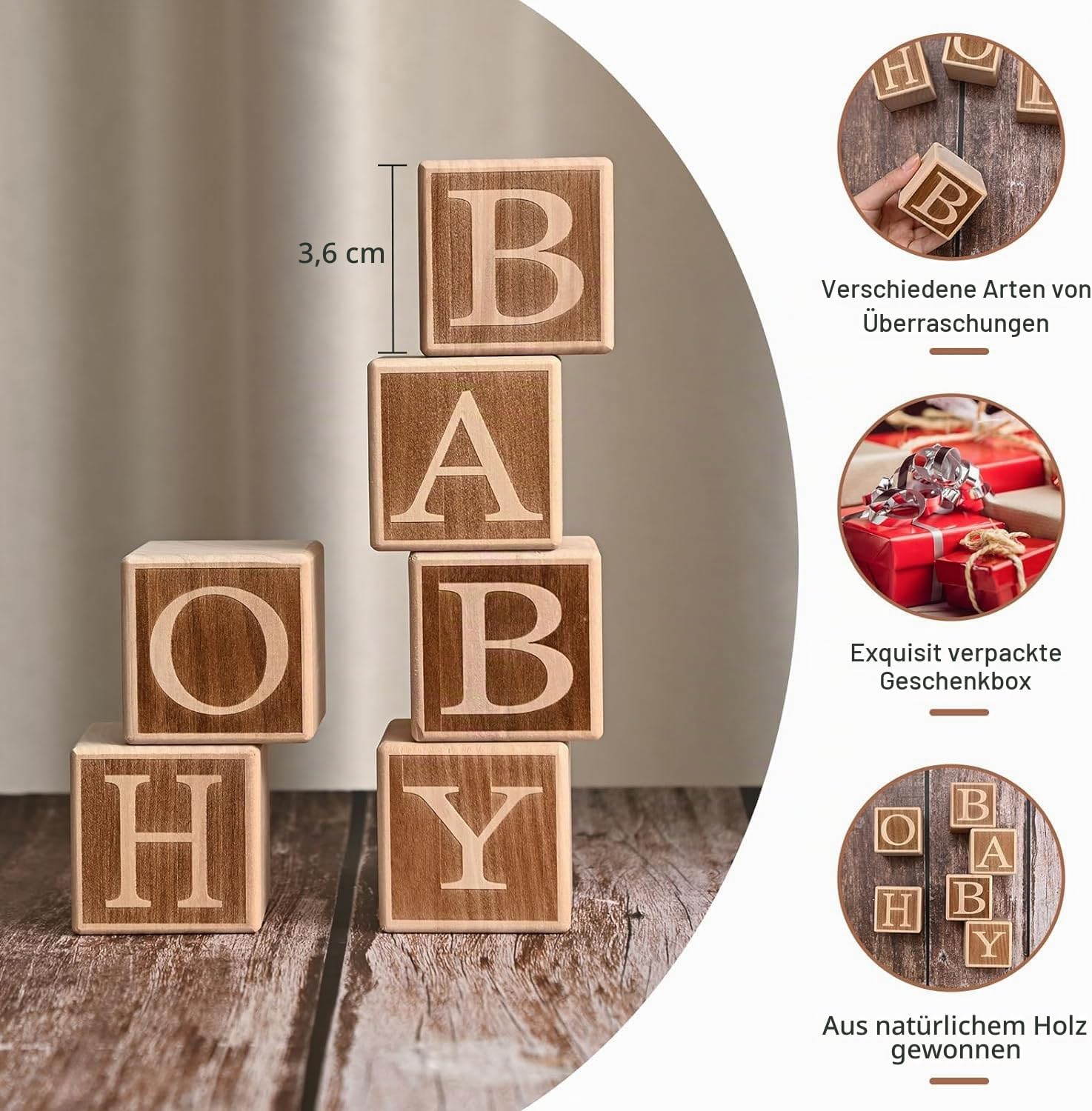 RunFar shop Wooden Letters Oh Baby Cube Gift for Birth Baby Engraved Letter Cube Gift Idea Christening Baby Shower Table Decoration Wooden Block Guest Book Oh Baby Wooden Building Block – Bild 3