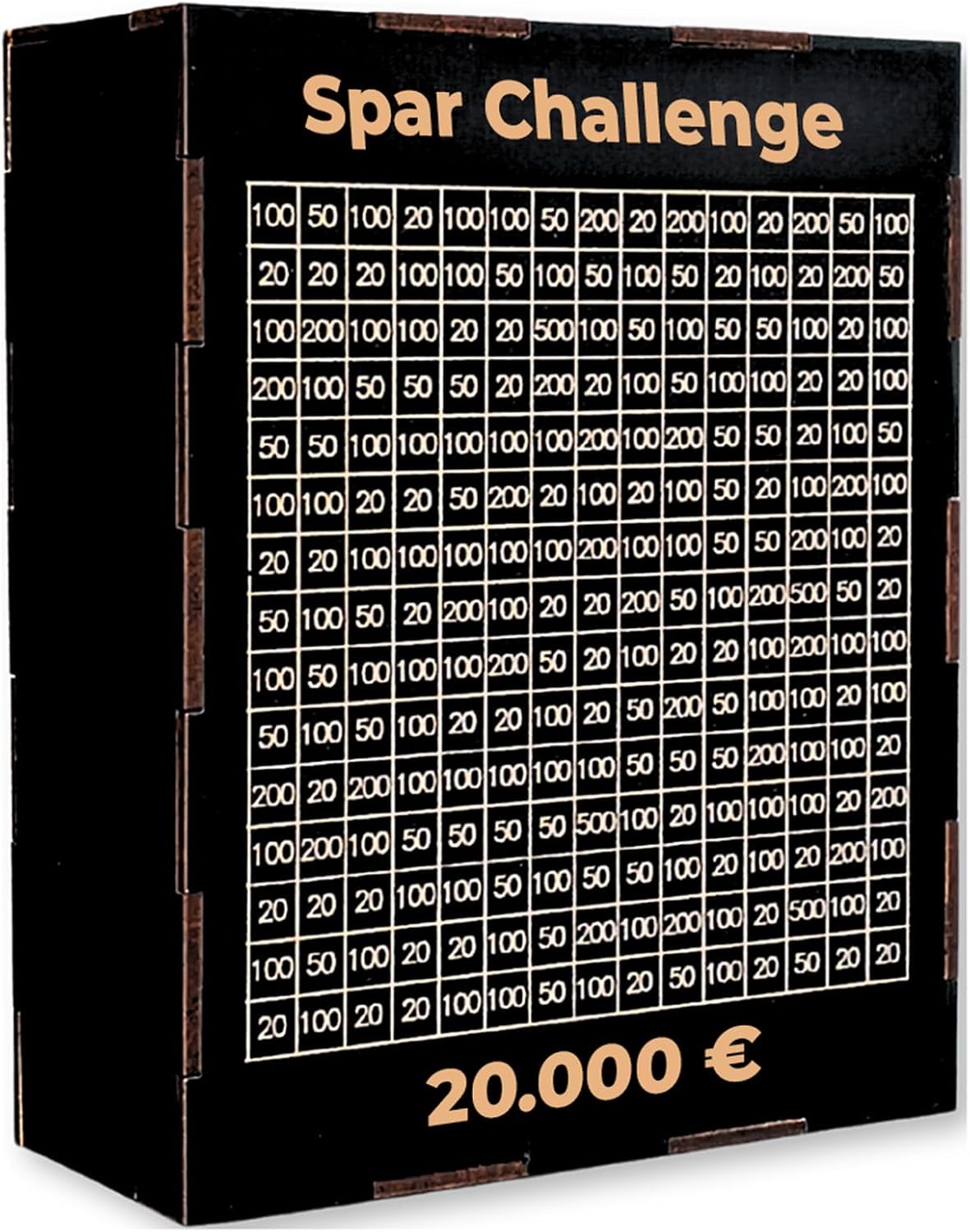 ROANNA Wooden Money Box XL - Saving Challenge with Numbers to Check - Savings Target 5,000-50,000 Euro - Gift for Adults Children (Black, 20,000 €)