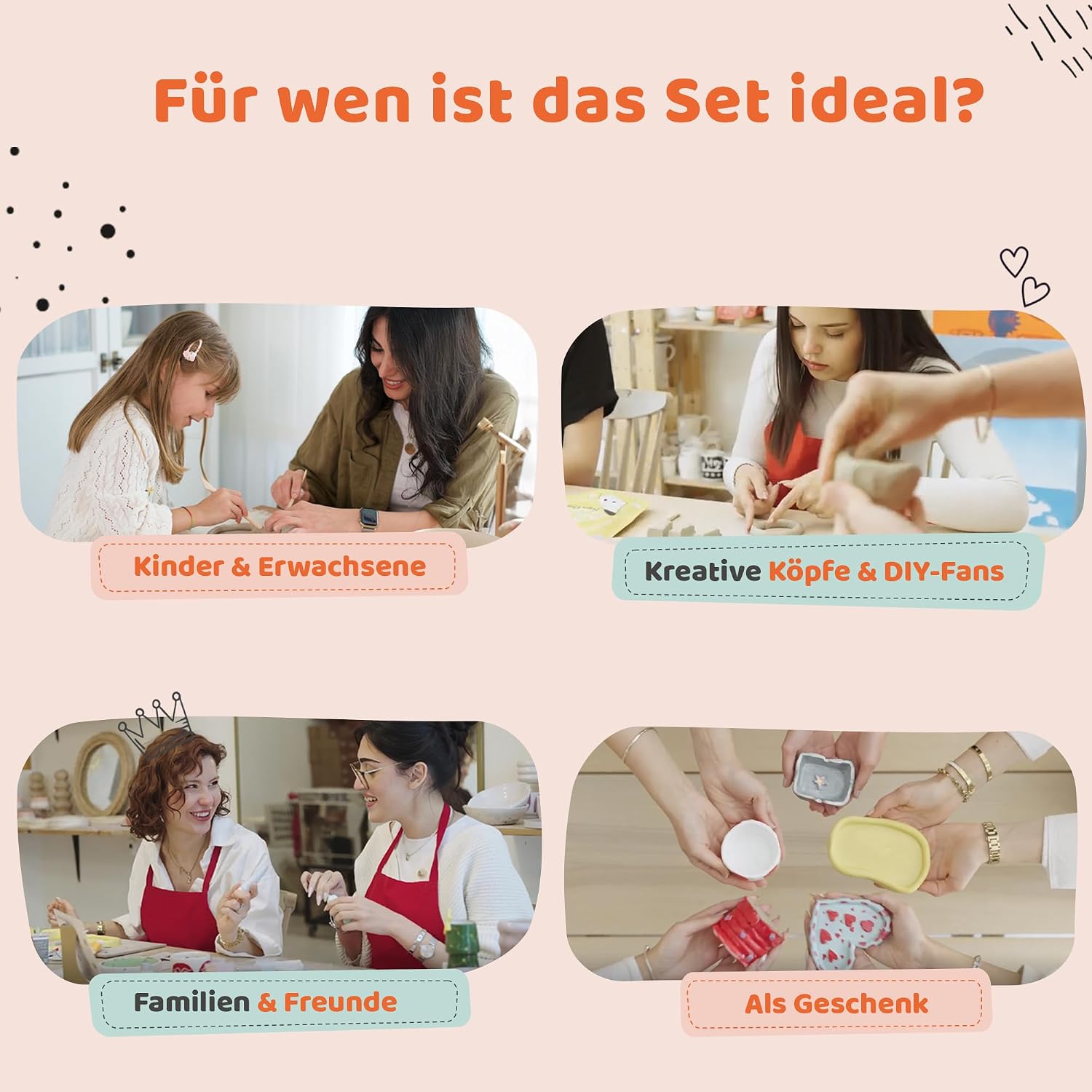 Pottery Set for Home Without Burning - 2 kg Air-Drying Clay with Acrylic Paint Set, Tool & Instructions - DIY Ceramic Craft Set for Beginners, Children & Adults Gift – Bild 8