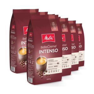 Melitta BellaCrema Intenso Whole Coffee Beans, 8 x 1 kg, Unground, Coffee Beans for Fully Automatic Coffee Machines, Strong Roast, Roasted in Germany, Strength 4, in a Tray