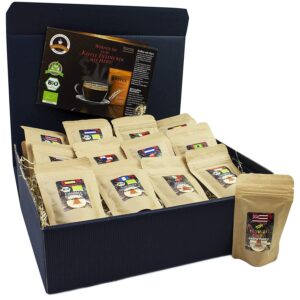 C&T Coffee Gift Set Organic Fair Trade 13 Varieties of 20 g (Ground) with 13 Organic, Rarity and Fair Trade Coffees Plus Surprise Gift for Men and Women