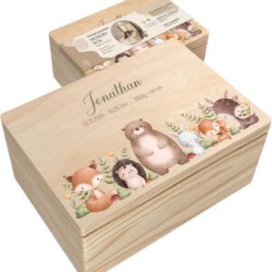 Baby Memory Box - Personalised Wooden Box - Made in EU - Lid with Magnetic Closure - Memory Box with Name - Gift for Birth & Christening (Mot7, S)