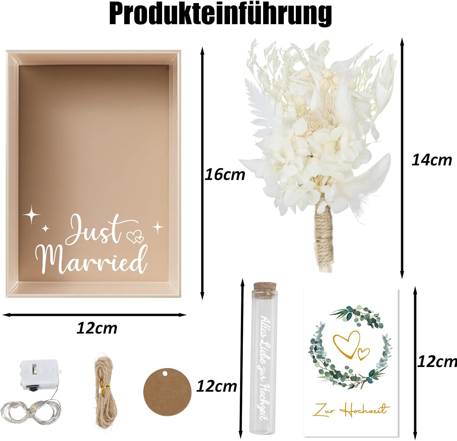 JustMarried Wedding Money Gift for Newlyweds, Gift Wedding Money for Newlyweds, Money Gifts with Dried Flowers, Wooden Box, Test Tube, Engagement, Wedding Anniversary, Wedding Gift – Bild 2