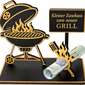 Money Gift Grill Wooden Stand Small Grant for New, Creative Grill Gifts for Men, Funny Gift Barbecue for Birthday, Funny Gifts for Men, Dad, Friend, 11.5 x 10 cm