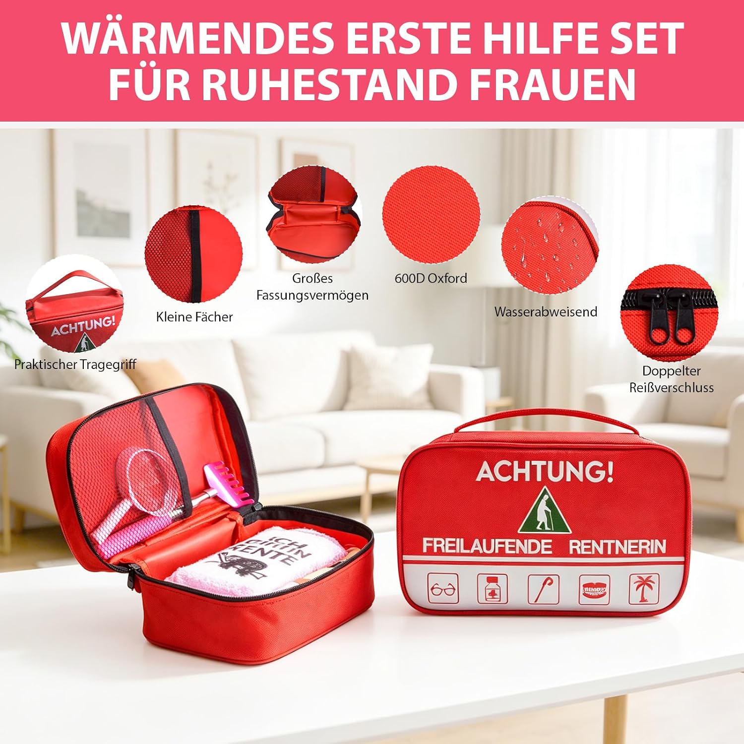 MaciRept Pensioner Gift Woman, Retirement Gift Set Woman with Greeting Card, Handbag, Magnifying Glass, Decorative Cushion Covers, Funny Socks, Farewell Gift, Colleagues, Funny Retirement Gift – Bild 6