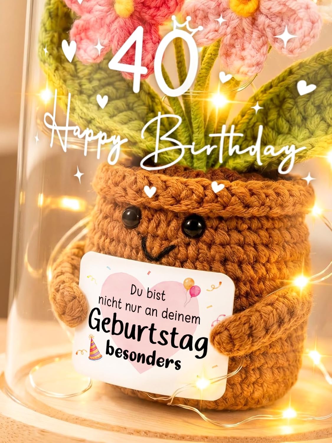 Gift 40th Birthday Women LED Bottle Light with Knitted Flower – Bild 5
