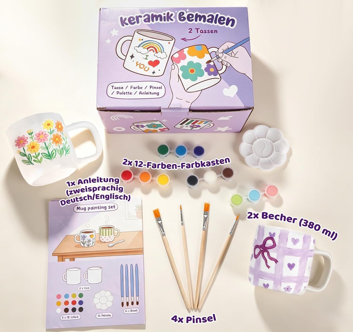 Ceramic Painting Set, 2 x Cups for Painting Set with 12 Colours (380 mm) – Bild 2