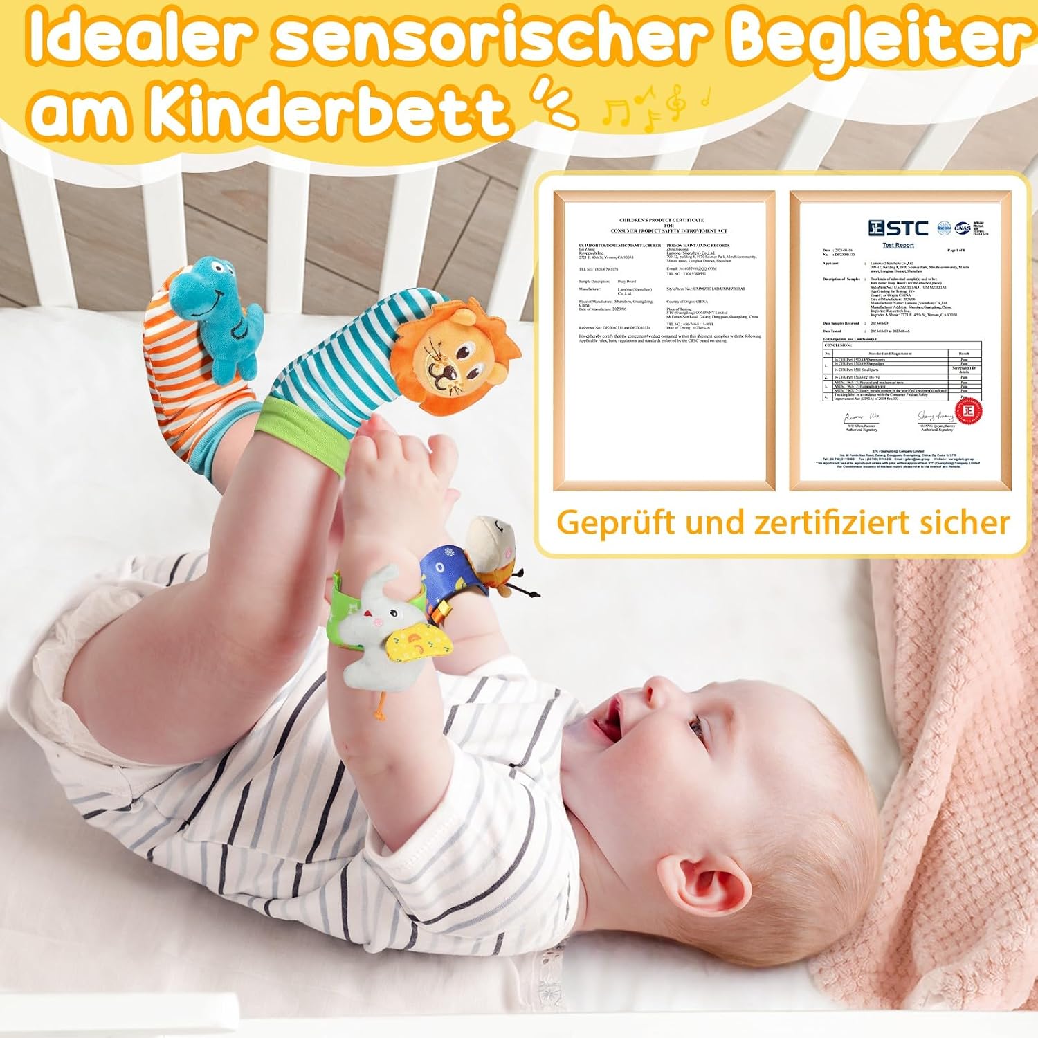 URMYWO 4 x rattle baby socks, baby toy, wrist and newborn toy for babies, girls, boys, early education toy for newborns, toddlers, toy for baby toys, 0-6 months – Bild 6