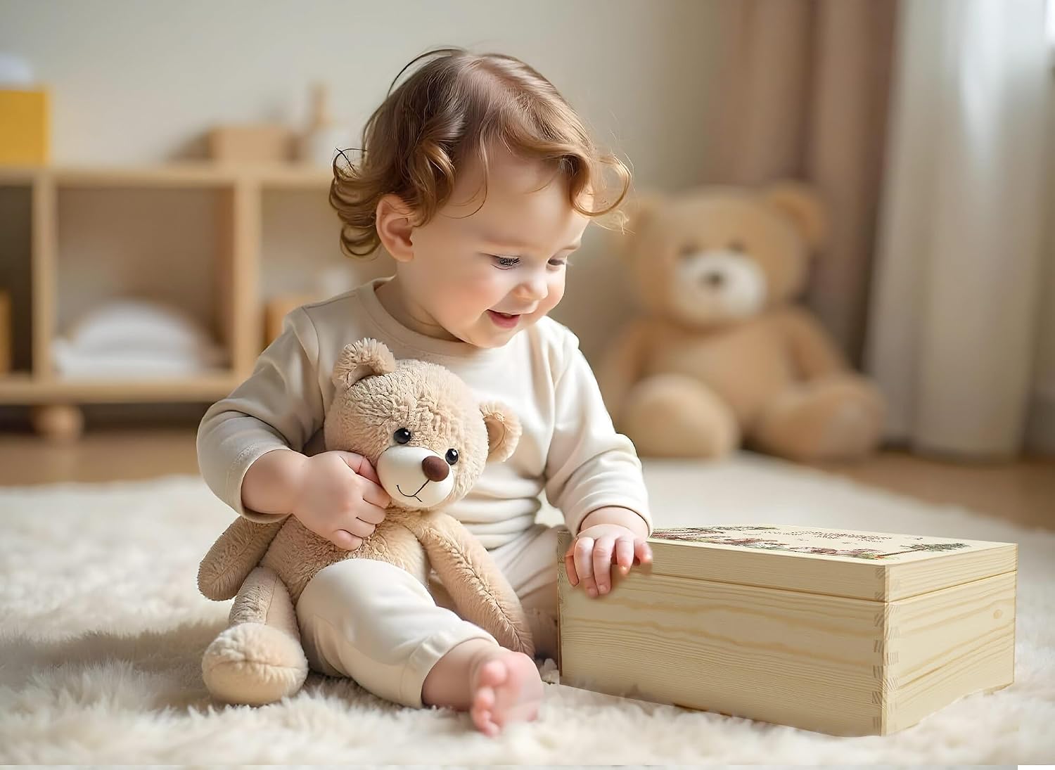 Little Deco Baby Keepsake Box, Personalised Forest Animals, 40 x 30 x 22 cm, Christening Gift, Wooden Box with Name, Gift for Birth for Boys and Girls, XHL1050-02 – Bild 5