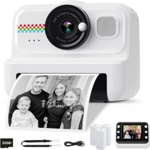 HiMont Children’s Camera Instant Camera 1080P Instant Camera Children with 32GB Card & 3 Rolls of Printing Paper, Funny Children’s Toy Gifts for Boys & Girls from 3-12 Years (Black)