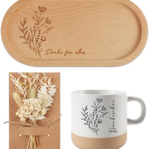 Ysound Thank You Gifts for Women Wooden Tray Ceramic Cup and Greeting Cards Made of Dried Flowers, Thank You for Everything Gift for Mum Girlfriend Colleague Teacher Birthday Farewell Thank You