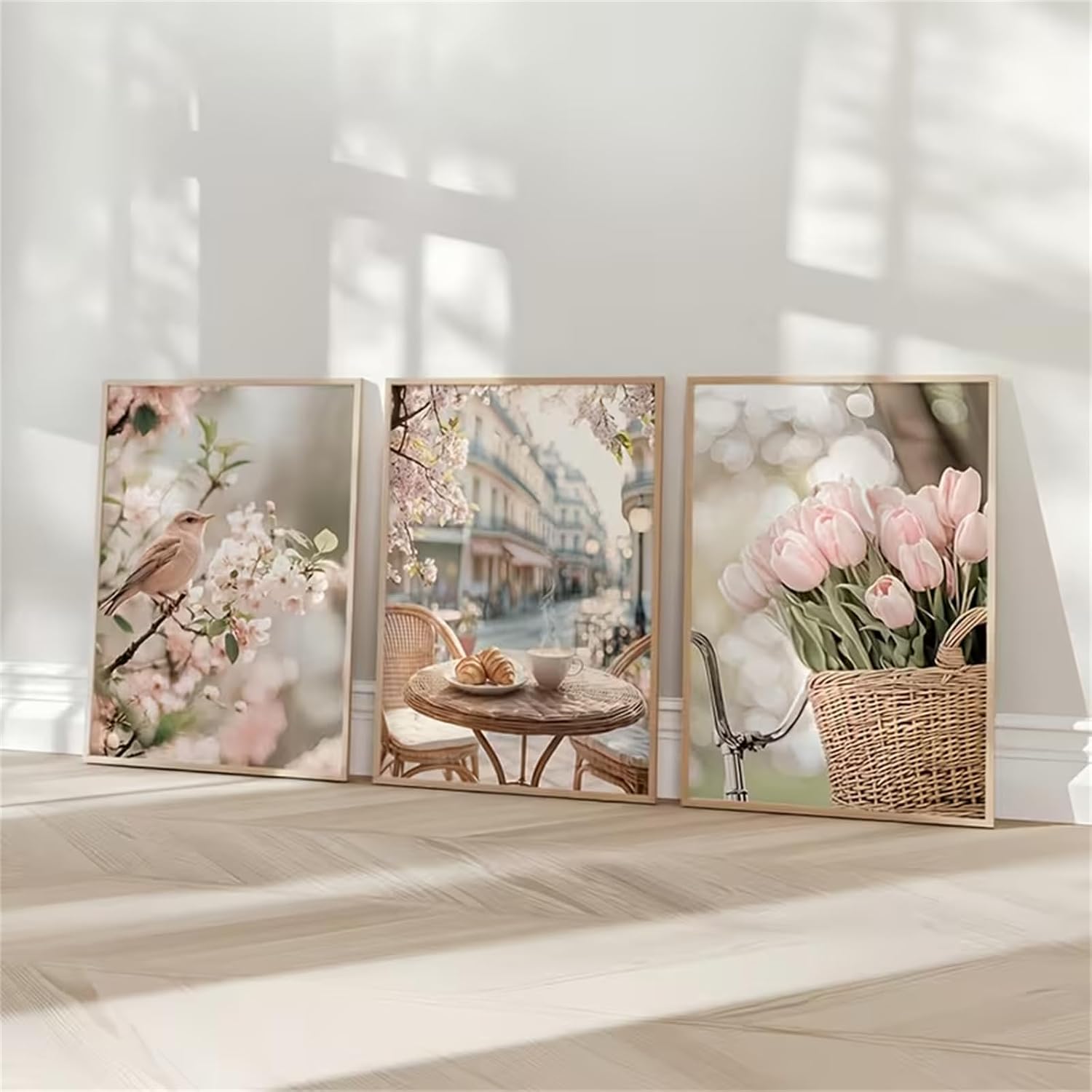 Meuzzvor Set of 3 Canvas Wall Pictures Spring Tulips & Birds Aesthetic Pictures Living Room Poster Wall Decoration Bedroom Picture Modern Wall Art Gift (40 x 50 cm) – Bild 3