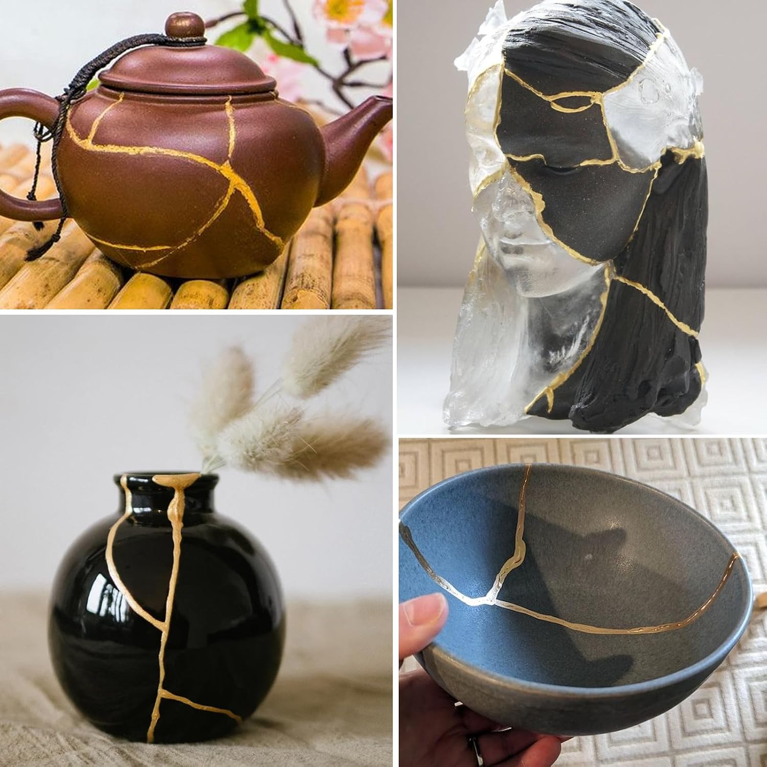 Kintsugi Repair Set - Food-Grade Porcelain Glue & Ceramic Repair Kit in Gold - Gold Glue for Ceramics, Porcelain, Glass, Jade & Sculptures - Japanese Kintsugi Art for Breakage Points – Bild 7