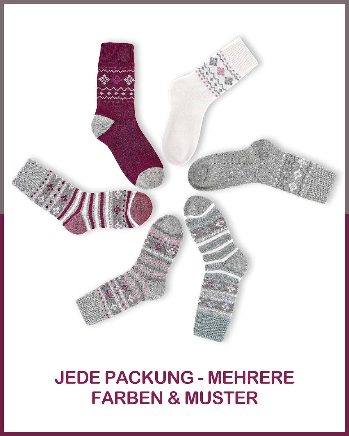 Niorasen 6 Pairs of Women's Thermal Socks, Warm Winter Socks, Thick Soft Cotton Socks, Colourful Funny Gifts with Terry Cloth Inner – Bild 8