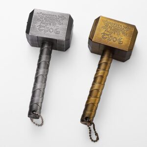 Pack of 2 Keychain Bottle Opener Thor Hammer Bottle Opener Keychain Corkscrew Retro Portable Hammer Shape with Long Handle Magnetic (Silver & Bronze)