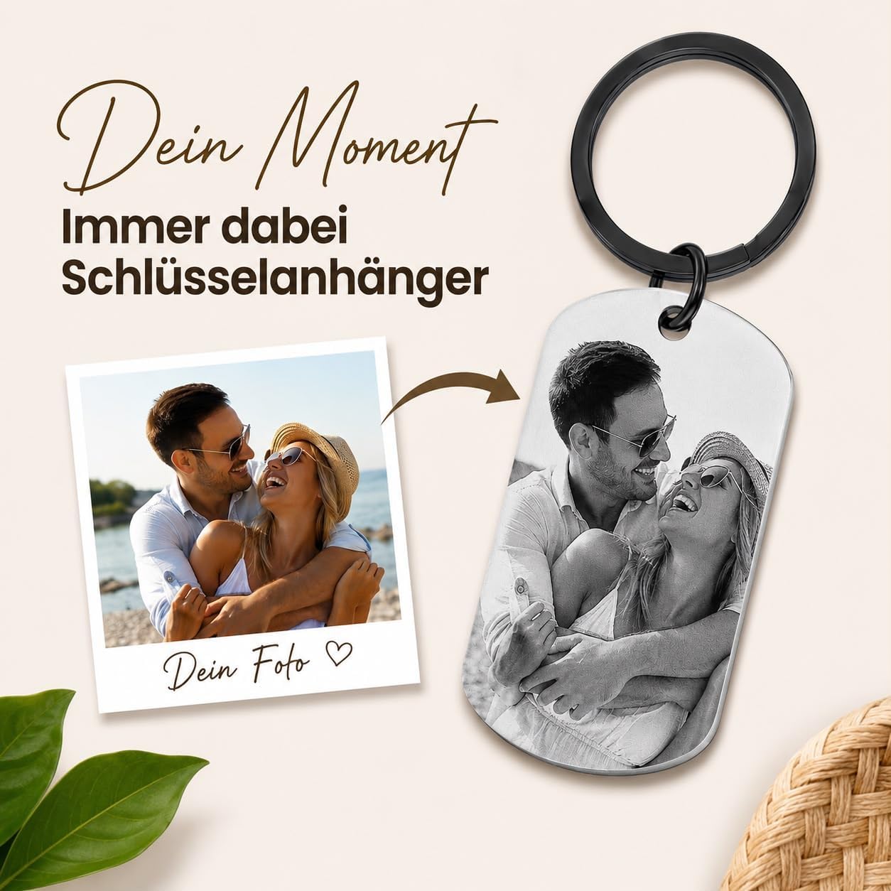 One Ace Personalised Stainless Steel Keyring with Black/White Picture and Date - Valentine's Day & Anniversary Gift for Him & Her - Partner Gifts - Personalised Gifts – Bild 4