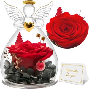 Sunia Eternal Rose Angel Gifts for Women, Eternal Rose in Glass Angel Figure Gifts for Mum, Birthday Gift for Women, Mum Gift, Mother Grandma Gift, Mother's Day Christmas Valentine's Day