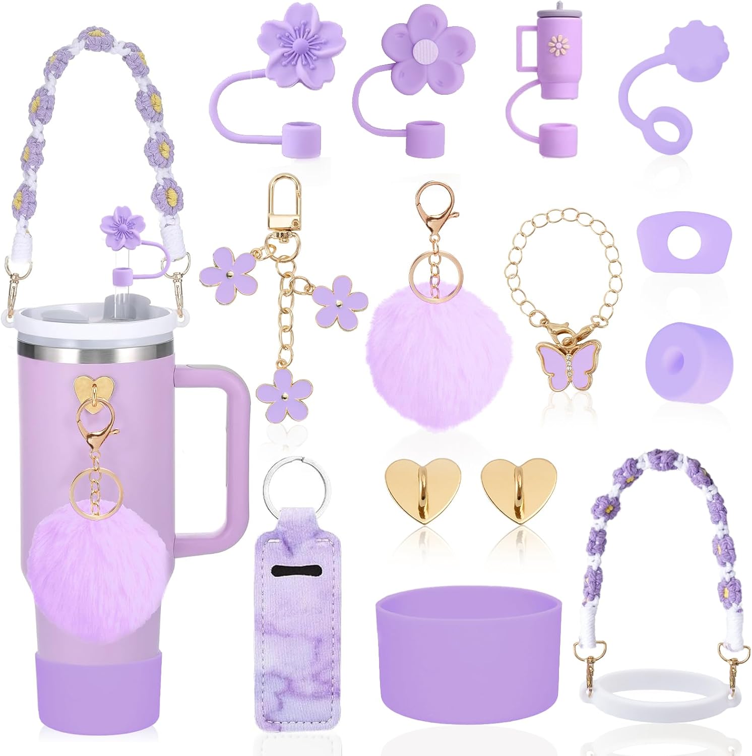 Stanley Cup Accessories, Stanley Cup Accessories for Stanley Cup 800 ml - 1100 ml, Stanley Cup Accessory Set, Stanley Quencher Accessories, Stanley Cup Accessories Purple (Cup Not Included) Pack of 15
