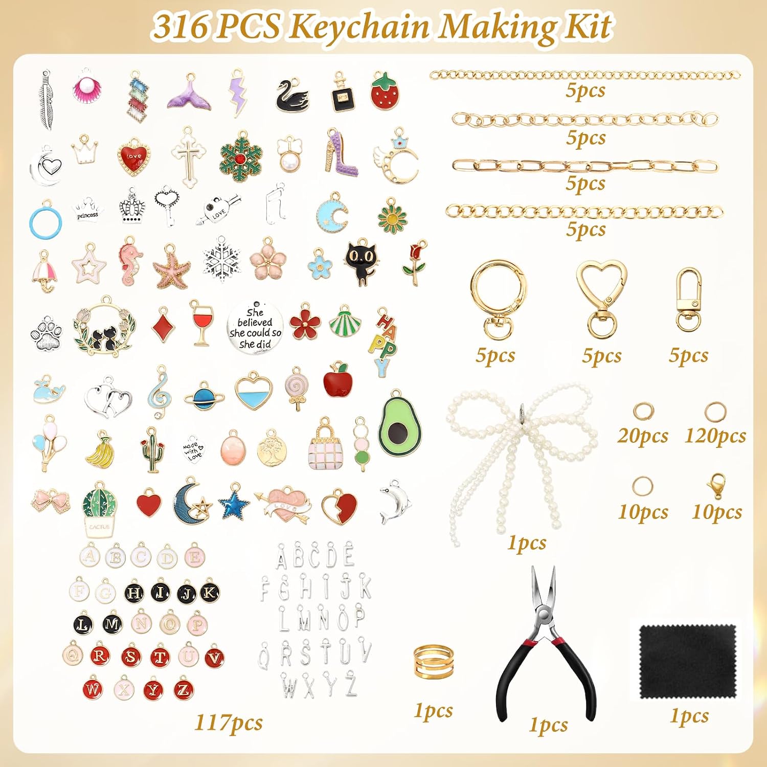 ASTNIC 316 Pieces DIY Key Chain Craft Charms Pendant Set, Creative – Bild 3