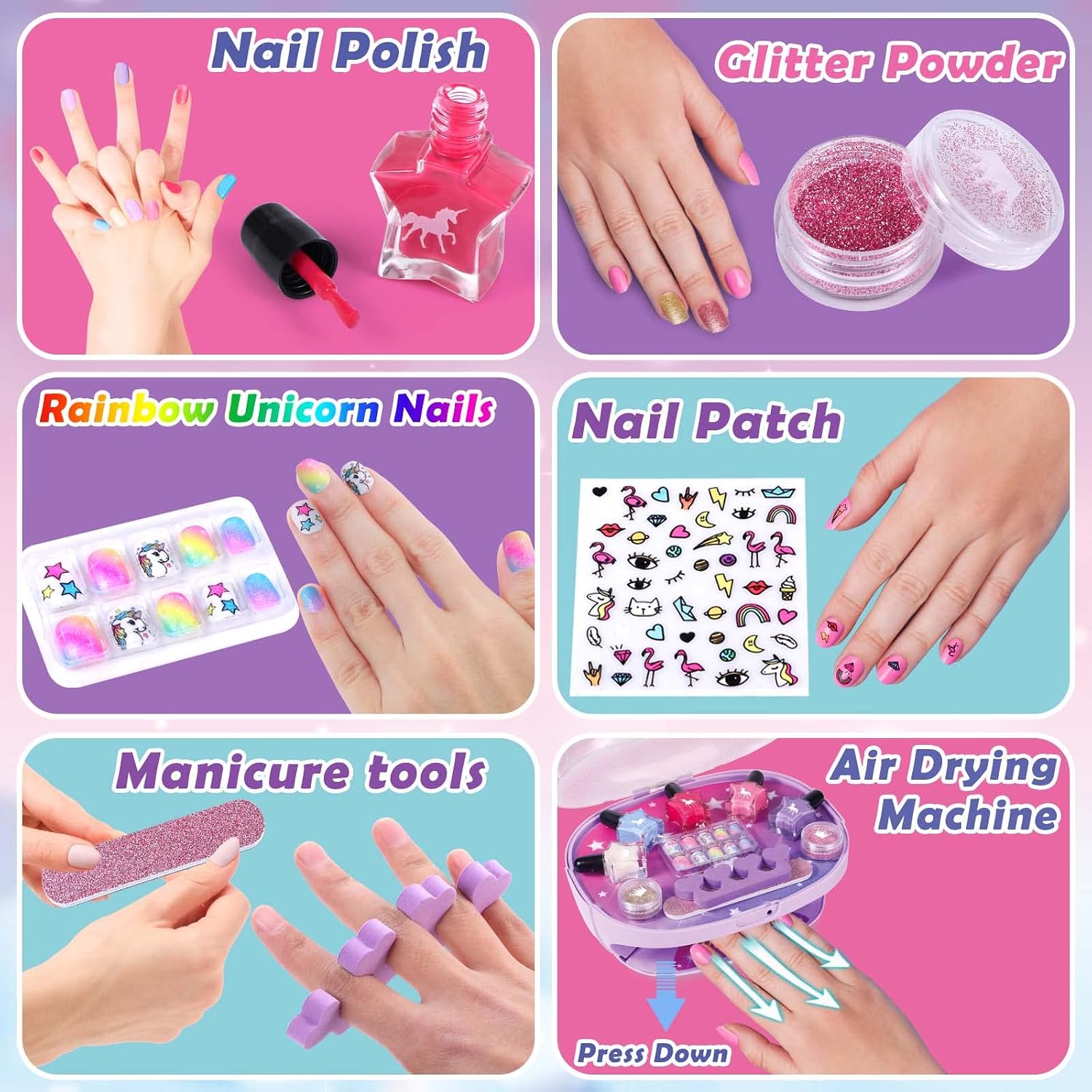 Tacobear Nail Studio for Girls 6-10 Years - Nail Dryer, Peel Off Nail Polish, Press On Nail Stickers, Nail Design Set Manicure - Birthday Gift – Bild 2