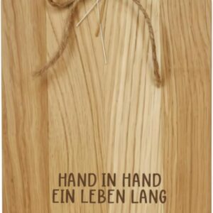 Personalised Wedding Gift Oak Chopping Board, Hand in Hand for a Lifetime, with Name and Date Engraving, 34 x 15 cm, Serving Board with Jute Bow and Dried Flowers