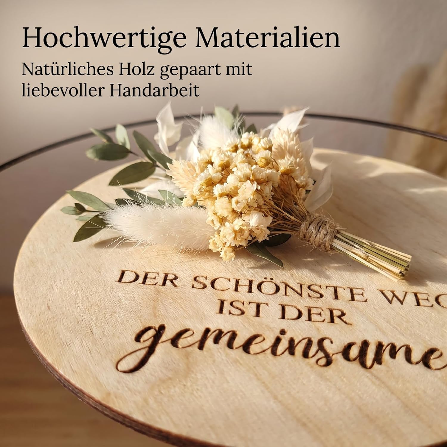 Wedding Money Gift - Creative Money Gifts for Bride and Groom Made of Wood & Metal Ring, Boho Wedding Gift with Eucalyptus and Saying "Der schönste Weg ist der gemeinsame", Money Packaging – Bild 5
