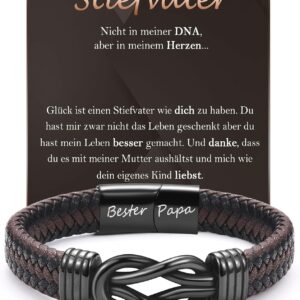 FAOMZQ Gifts for Men, Leather Bracelet with Engraving for Dad, Bracelet Gift for Husband, Boyfriend, Son, Brother, Nephew, Grandson, Grandpa, Uncle for Birthday, Christmas, Father's Day, Valentine's