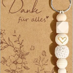 Thank You Gifts Keyring with Card, Small Thank You Gift, Wooden Beads Key Fob Girlfriend Teacher Colleague Farewell Gift