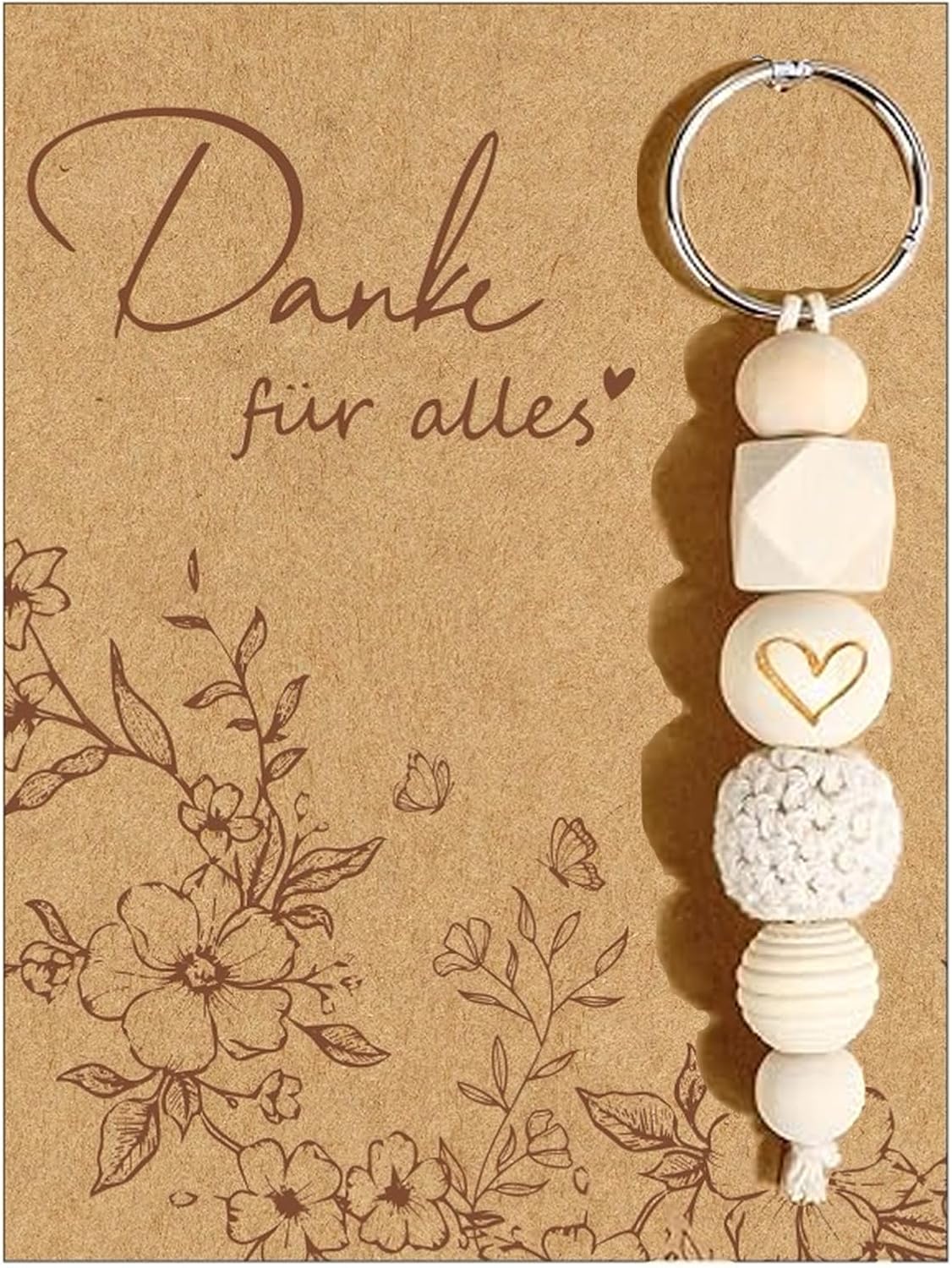 Thank You Gifts Keyring with Card, Small Thank You Gift, Wooden Beads Key Fob Girlfriend Teacher Colleague Farewell Gift