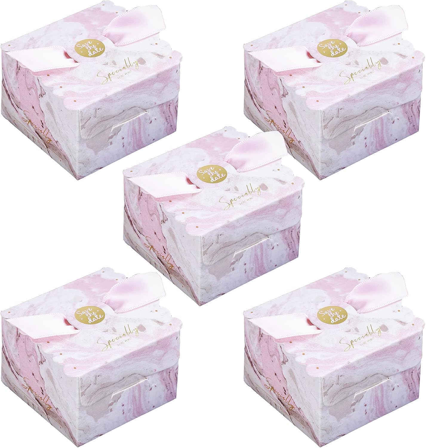 Gift Boxes with Ribbons, Pack of 50 Candy Gift Boxes, Candy Gift Box, Small, Candy Box Wedding, Candy Box for Party, Wedding, Christmas, Halloween, Birthdays (Pink)