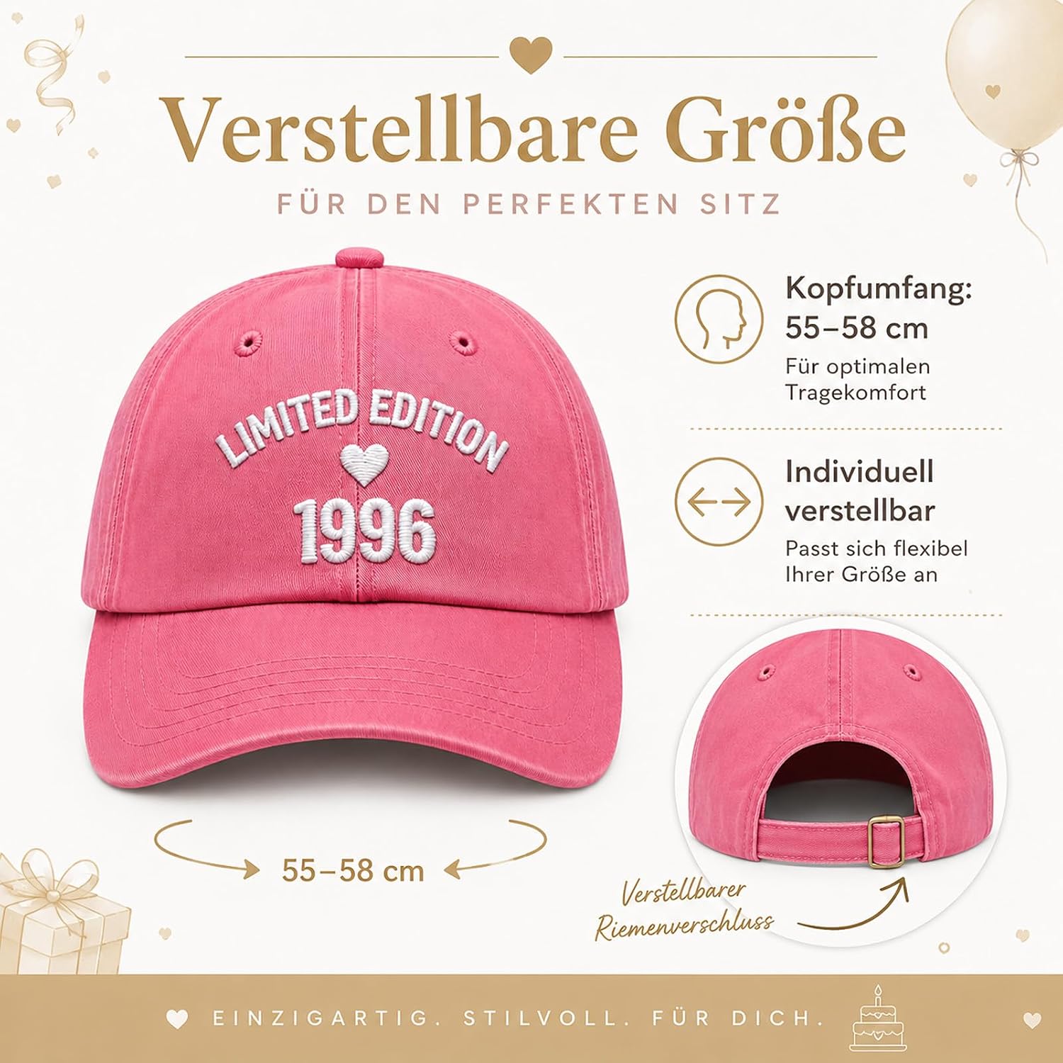 Limited Edition 1996 Baseball Cap - Gift 30th Birthday Women – Bild 2