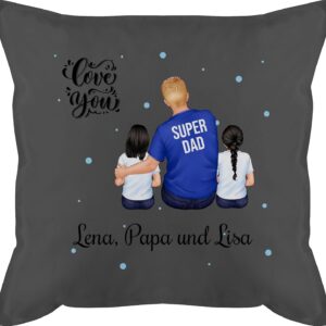 Cushion 50 x 50 cm - for Father's Day - Super Dad Two Children I Best Dad Gift Birthday - 50 x 50 cm - Grey - Photo for Dad Cushion Father's Day Gift Name Cushion of 2 Children Father Gifts