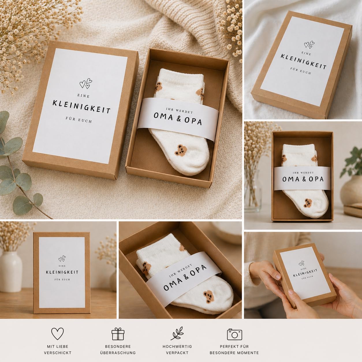 Pregnancy announcement | Du wirst Oma | Du wirst Opa | You will be grandma and grandpa | Baby announcement | You will be grandma and grandpa with baby socks | White with bears – Bild 5