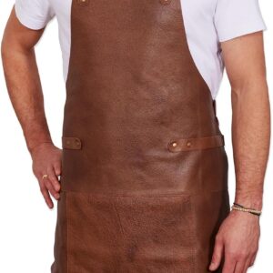 REDSALT® Premium Leather Apron 100% Cowhide Leather 84 x 62 cm Crossback Professional BBQ Apron Work Apron Kitchen Catering Bar Barista Cooking Apron Kitchen Apron Gifts for Men