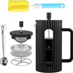 French Press 1 Litre (1000 ml) – Coffee Press Made of Hot-Proof Glass with Stainless Steel Filter – Ideal for Cold Brew & Coffee – BPA Free & Dishwasher Safe – Includes Spoon & Brush