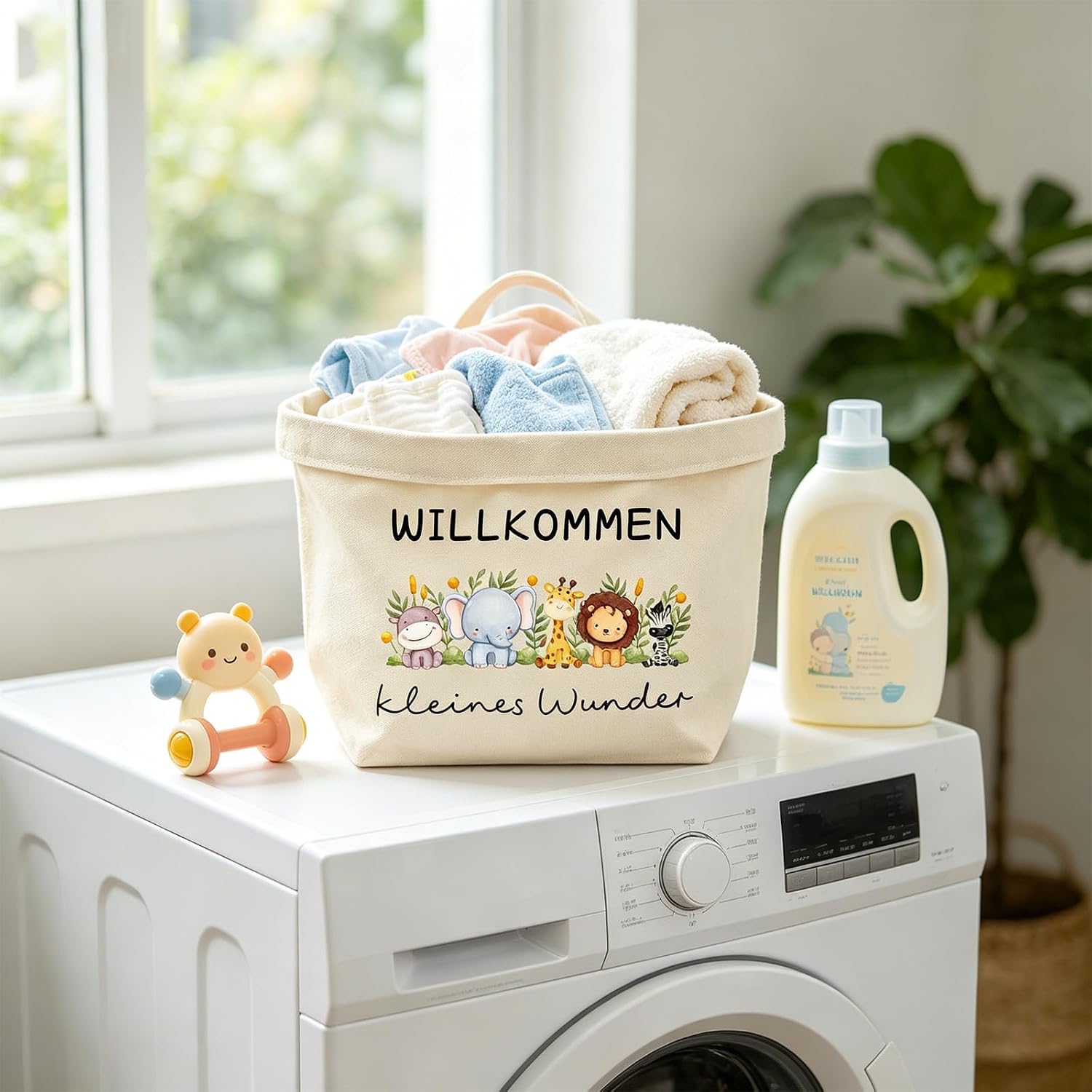 Baby Gift Storage Basket, Welcome Little Wonder 38 x 22 x 15 cm, Gift for Birth Boy Girl Fabric Basket, Baby Gifts for Birth Girl Baby Shower Christening Newborn Decoration – Bild 7