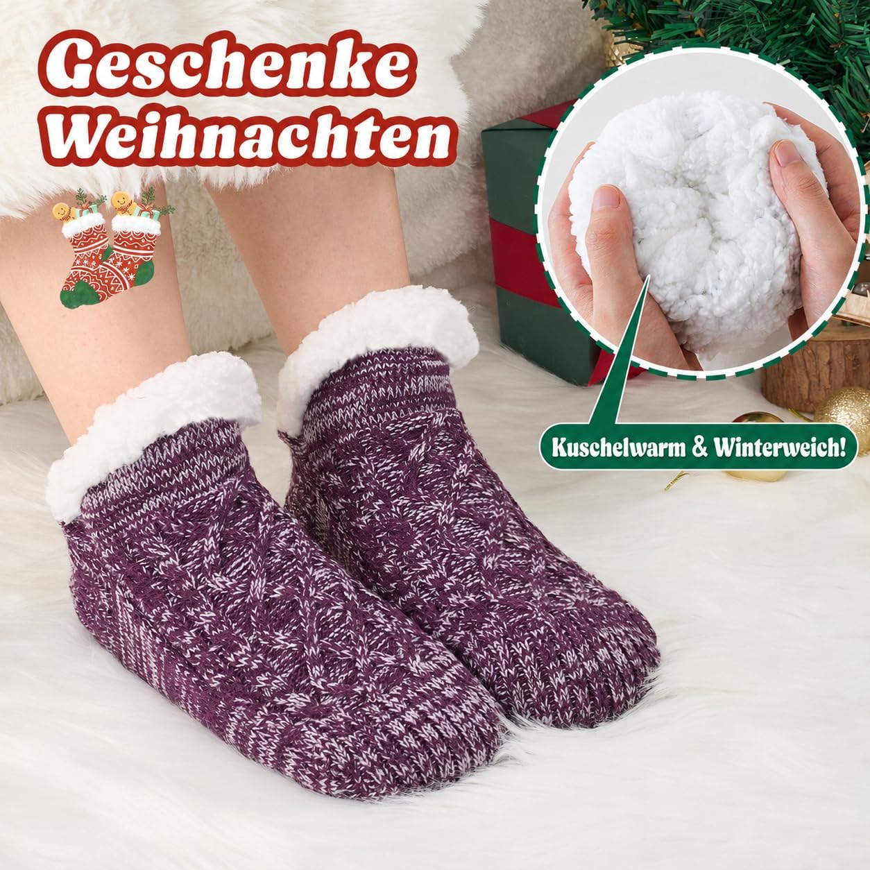 Niorasen Cuddly Socks for Men and Women, Thick Fluffy Socks with Grippers, Soft Warm Winter Hut Socks, House Socks, Stopper Socks, Women Gift, Birthday, EU 36-44, 1 Pair – Bild 3