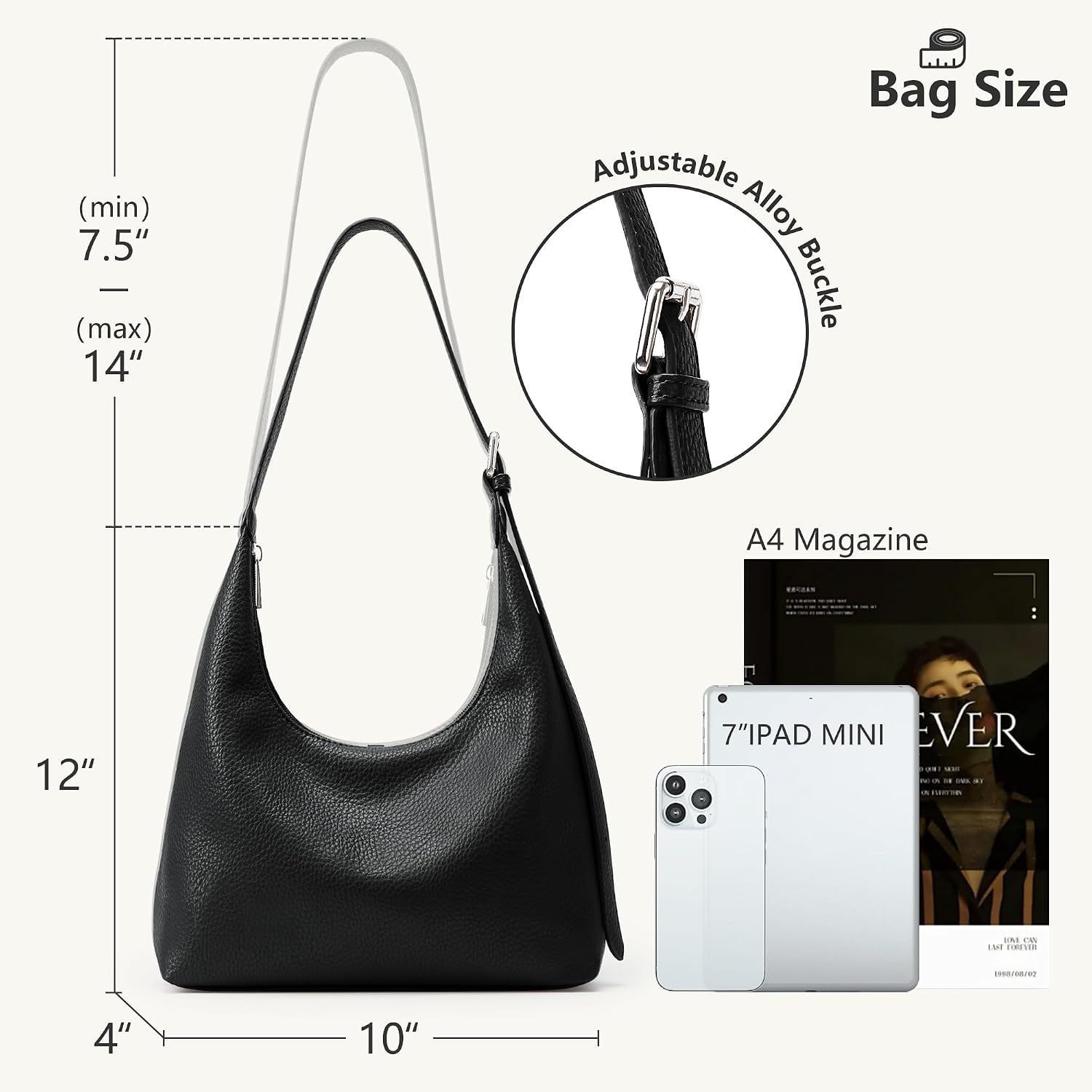 KALIDI Women's Handbag Shoulder Bag PU Leather Tote Bag Vintage Hobo Bag with Adjustable Strap for Work School Shopper Casual Daily – Bild 6